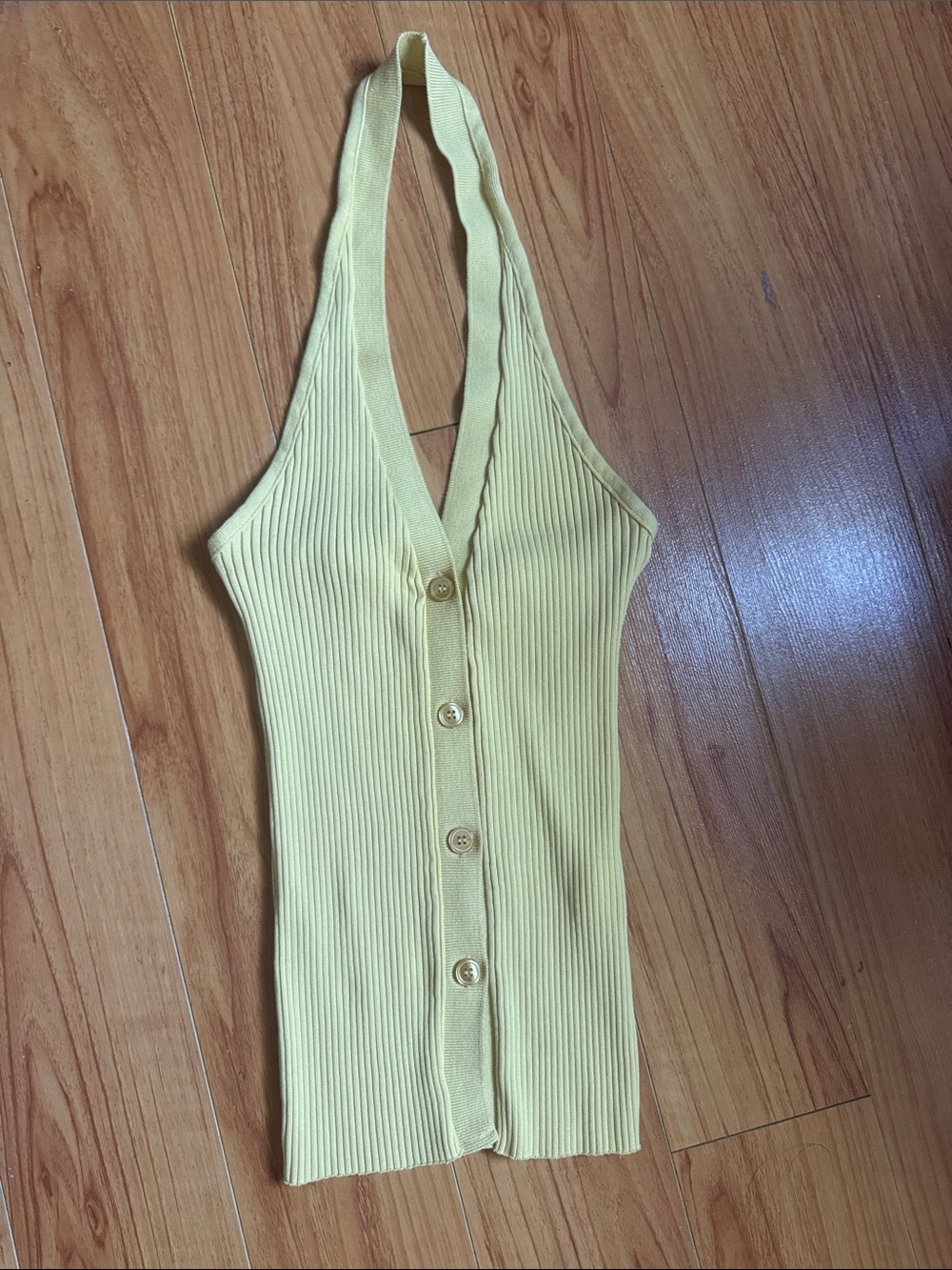 Zara Medium Yellow Ribbed Halter Button-Front Top